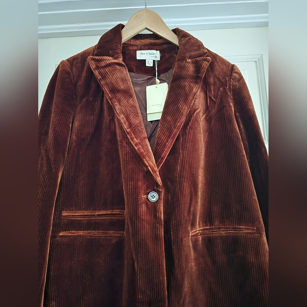 NEW See U Soon Brown Corduroy Blazer - Picture 2 of 11